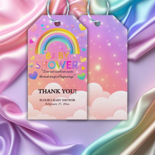 ハート&レインボーお洒落ベビーシャワー ギフトタグ