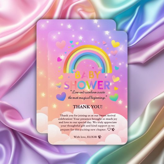 ハート&レインボーお洒落ベビーシャワー サンキューカード