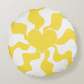 ハート – レモンイエローとホワイト ラウンドクッション (裏面)