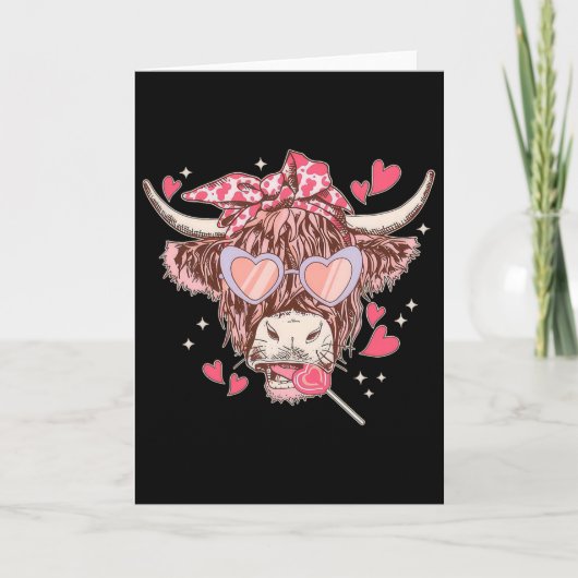 ハート ヴァレンティン 牛 ウェスタン サングラス 面白い 幸せ カード (正面)