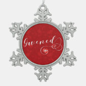 ハート、ヴァンヌ、ブレトン、ブルターニュ国旗 スノーフレークピューターオーナメント (正面)