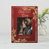 ハート、写真と金ゴールドのフレーム(Ruby Red) セーブザデート (スタンド正面)