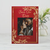 ハート、写真と金ゴールドフレームをクリムゾン セーブザデート (スタンド正面)
