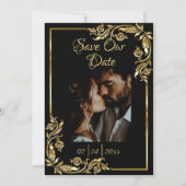 ハート、写真と金ゴールドフレーム(黒) セーブザデート (正面)