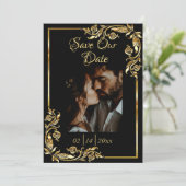 ハート、写真と金ゴールドフレーム(黒) セーブザデート (スタンド正面)