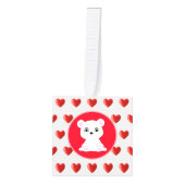 ハート、北極熊と白地のカリグラフィー キューブオーナメント (正面)