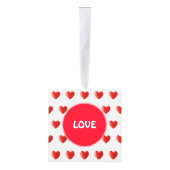 ハート、北極熊と白地のカリグラフィー キューブオーナメント (右)