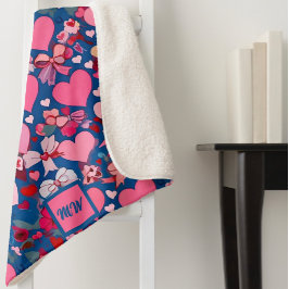 ハート，弓，フローラアクセント，パステルモノグラム シェルパブランケット