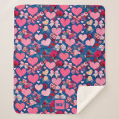 ハート，弓，フローラアクセント，パステルモノグラム シェルパブランケット (正面)