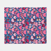 ハート，弓，フローラアクセント，パステルモノグラム フリースブランケット (正面(横))