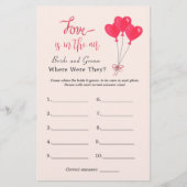 ハート「彼らはどこにいた」ブライダルシャワーゲーム (正面)