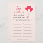 ハート「彼らはどこにいた」ブライダルシャワーゲーム (正面/裏面)