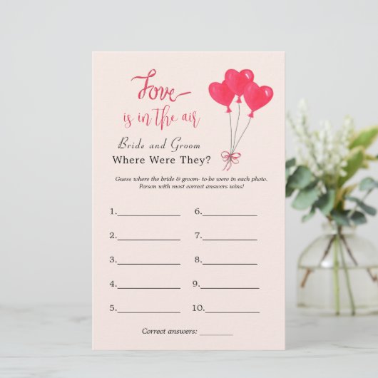 ハート「彼らはどこにいた」ブライダルシャワーゲーム (スタンド正面)