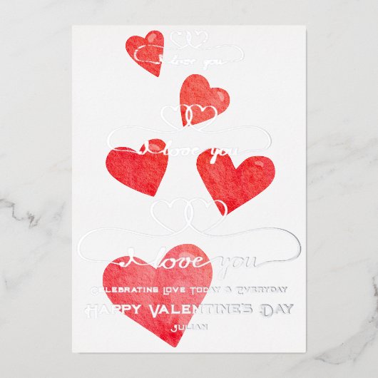 ハート 愛してる ピンク レインボー 水彩 ヴァレンタイン 箔シーズンカード (正面)
