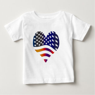 ハート 愛 アメリカ国旗 栄誉 軍人 ストライプ ベビーTシャツ