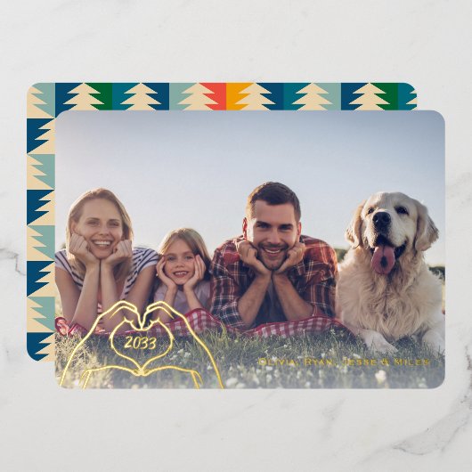 ハート 手 レトロ ツリー オーダーメイド 1枚の写真 ゴールド 箔シーズンカード (正面/裏面)