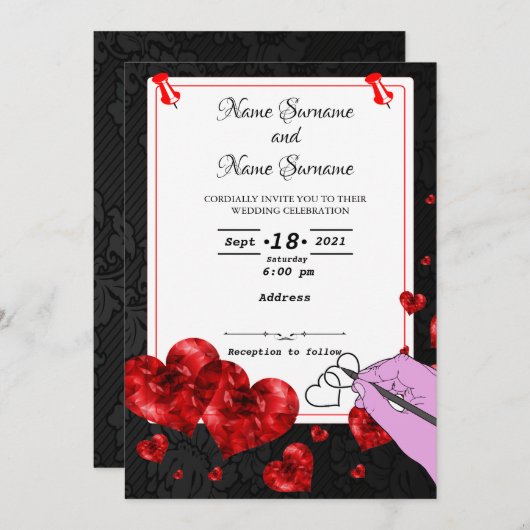 ハート 招待状 (正面/裏面)