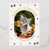 ハート 星 肉球 メオウィー 輝く 猫 クリスマス ゴールド 箔シーズンカード (正面)