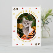 ハート 星 肉球 メオウィー 輝く 猫 クリスマス ゴールド 箔シーズンカード (立ち正面)