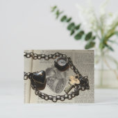 ハート,時計,鍵ネックレスヴィンテージ上の人間ハート ポストカード (スタンド正面)