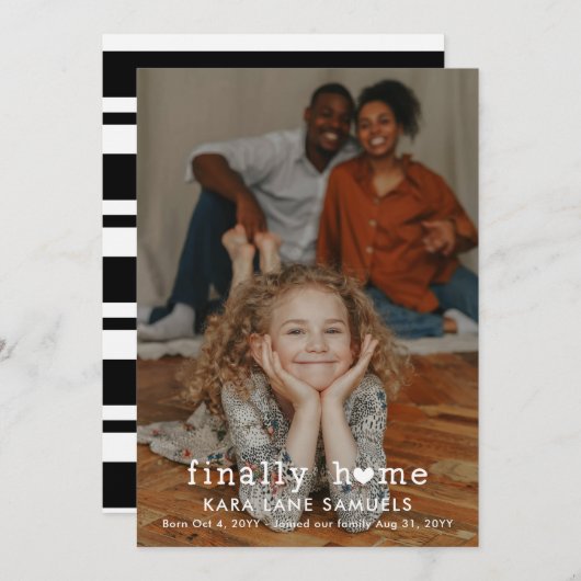 ハート 最後に家に帰る フォト 養子縁組 発表 案内状 (正面/裏面)