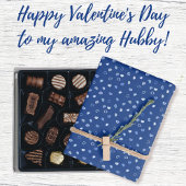 ハート – 濃い青の背景に淡い青 ラッピングペーパーシート