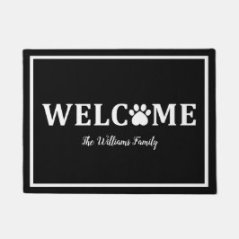 ハート 猫 肉球 プリント - WELCOME- 名入れ ドアマット
