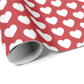 ハート、白の濃い赤のラッピング紙 ラッピングペーパー (ロールコーナー)