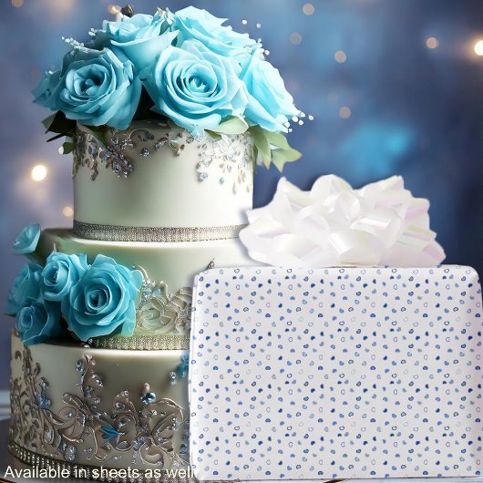 ハート - 白地に様々な青のハート - ロール ラッピングペーパー