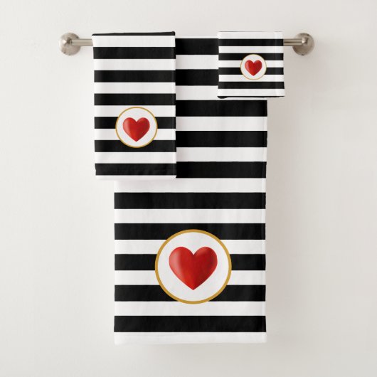 ハート（白黒） ストライプの バスタオルセット (インサイチュ)