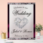 ハート、紫のリボンと輝きの歓迎 アクリルサイン (ウェディング)
