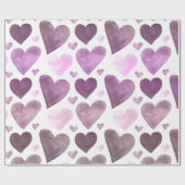 ハート-紫色の水彩画のハート ラッピングペーパー (フラット)