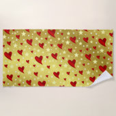 ハート，紫，装飾，メダル，賞，日，金ゴールド ビーチタオル (正面)