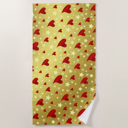 ハート，紫，装飾，メダル，賞，日，金ゴールド ビーチタオル (正面)