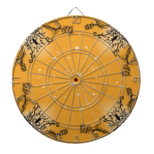 ハート（花と蝶がオレンジ色に付いている） ダーツボード