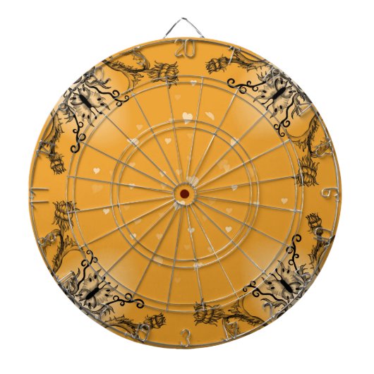 ハート（花と蝶がオレンジ色に付いている） ダーツボード (正面)