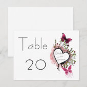 ハート、花と蝶のテーブルナンバーカード ポストカード (正面/裏面)