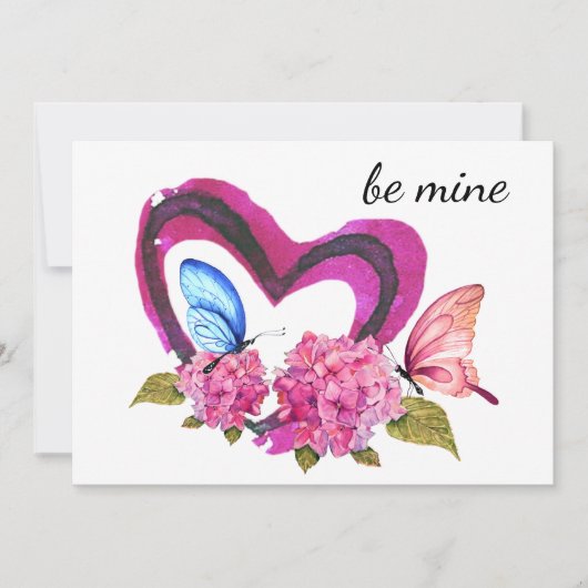 ハート、花と蝶バレンタインカード 案内状 (正面)