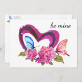 ハート、花と蝶バレンタインカード 案内状 (正面/裏面)