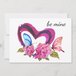 ハート、花と蝶バレンタインカード 案内状