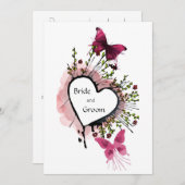 ハート、花と蝶招待状 招待状 (正面/裏面)