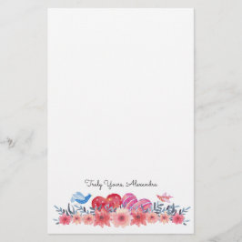 ハート、花、小鳥 |かわいい 便箋