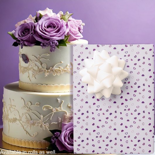 ハート - 薄紫色の背景に濃い紫 ラッピングペーパーシート