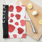 ハート、赤いハート、名前のパターン キッチンタオル (四つ折り)