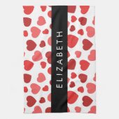 ハート、赤いハート、名前のパターン キッチンタオル (縦)