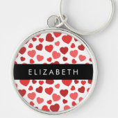 ハート、赤いハート、名前のパターン キーホルダー (正面)