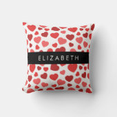 ハート、赤いハート、名前のパターン クッション (正面)