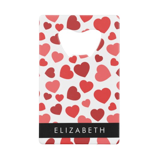 ハート、赤いハート、名前のパターン クレジットカード栓抜き (正面)