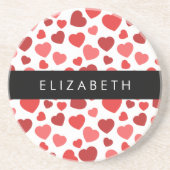 ハート、赤いハート、名前のパターン コースター (正面)