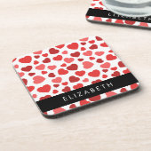 ハート、赤いハート、名前のパターン コースター (左側)
